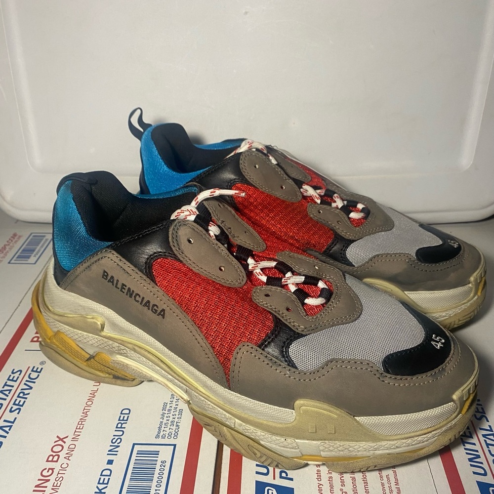 Balenciaga Triple S Sneaker 'Blue Red' 2018 Mens Fashion Shoes Size 12 NEW - Picture 6 of 14